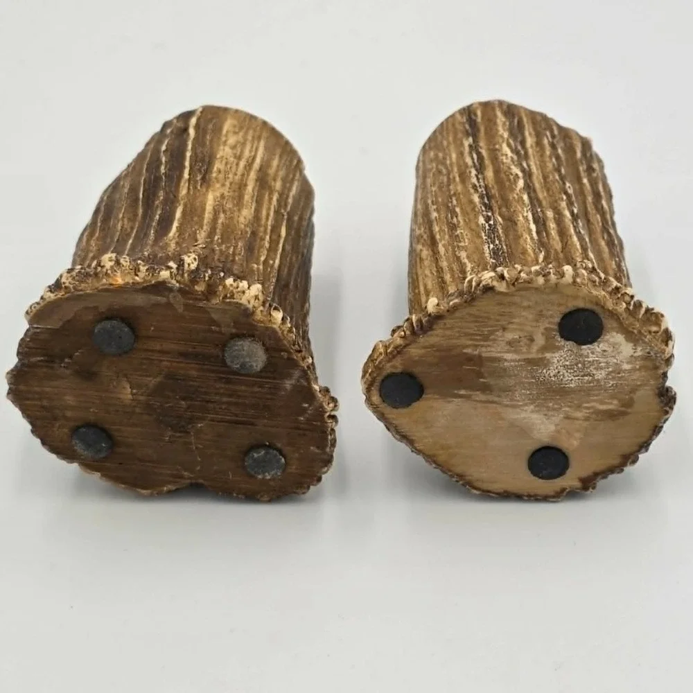 Deer Antler Wood Salt & Pepper Shaker Set Rustic Woodsy Outdoorsy Unique